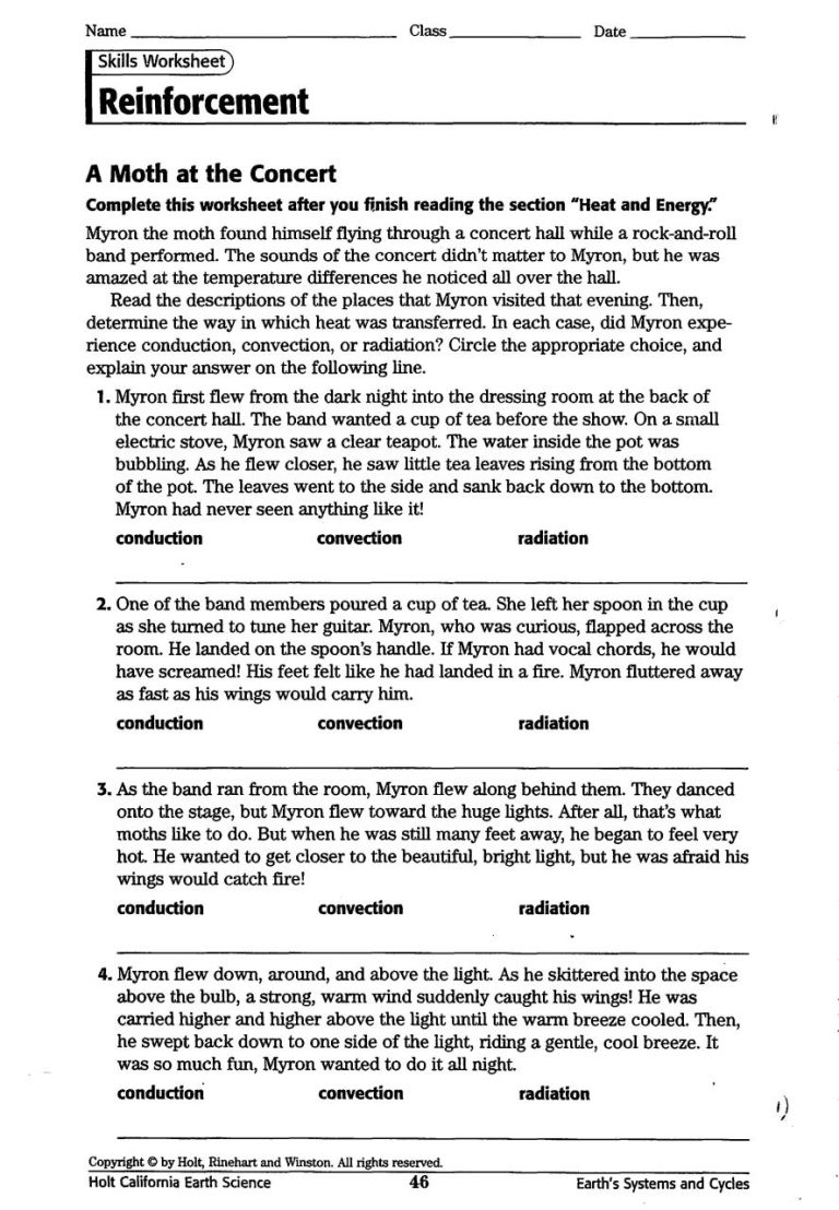 4th Grade Conduction Convection Radiation Worksheet