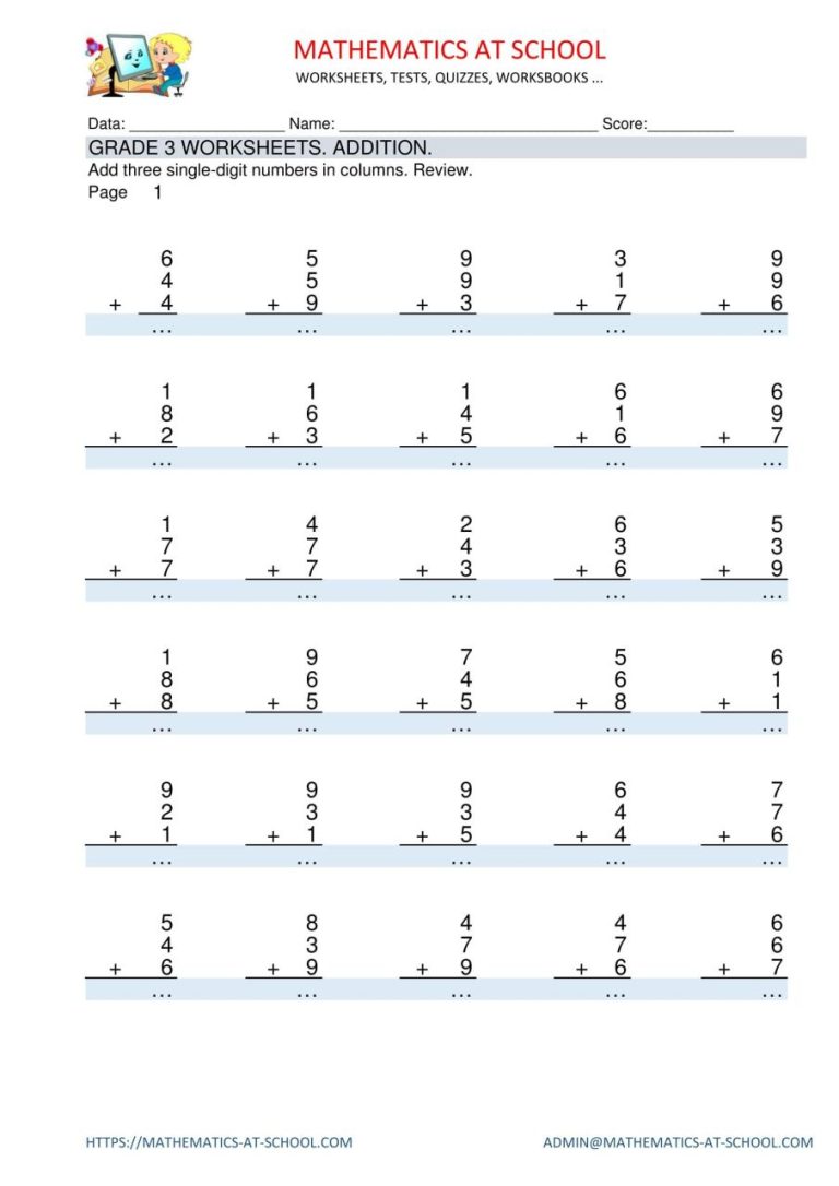 Grade 3 Worksheets Math