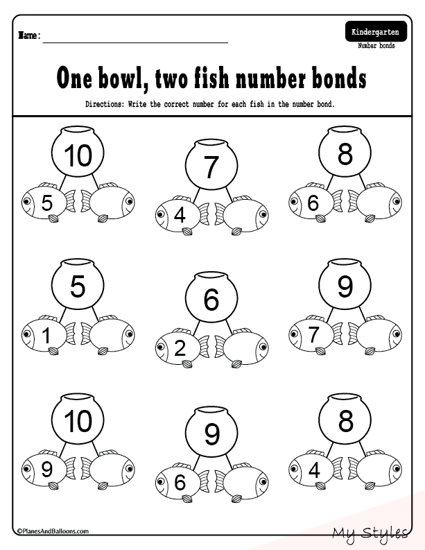 Number Bonds To 10 Worksheet For Kindergarten