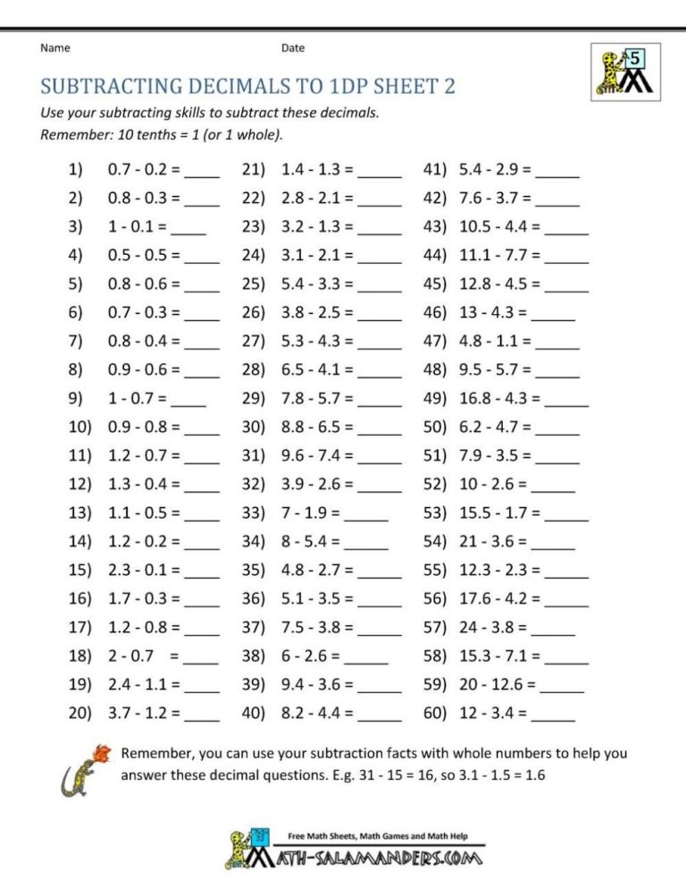 Adding And Subtracting Decimals Worksheets 4th Grade