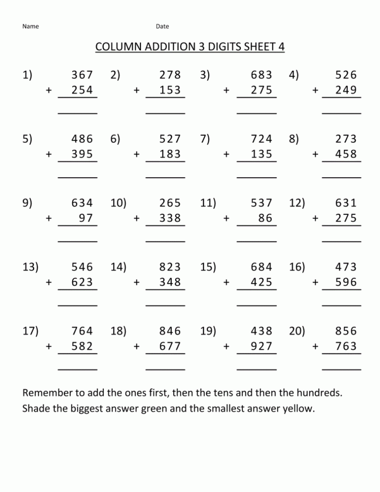 Addition And Subtraction Worksheets For Grade 4