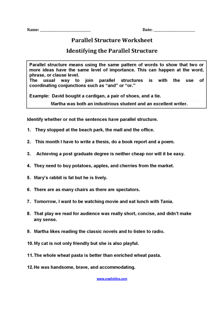 Sentence Structure Worksheets Answer Key