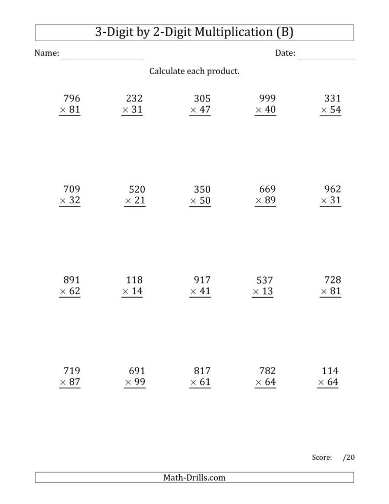 3rd Grade Multiplication Worksheets 2's