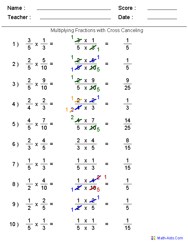 Adding Fractions Math Aids Answer Key