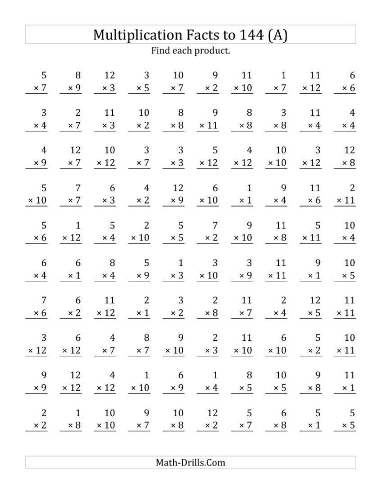 Printable Multiplication Worksheets For 4th Grade