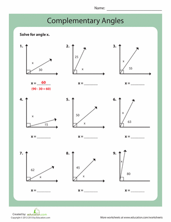 Complementary Angles Worksheet