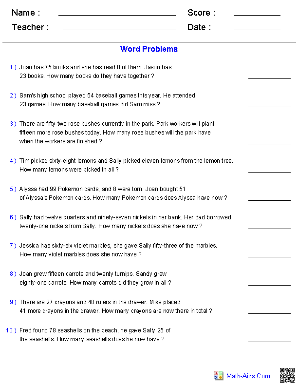 Mixed Addition And Subtraction Word Problems For Grade 3