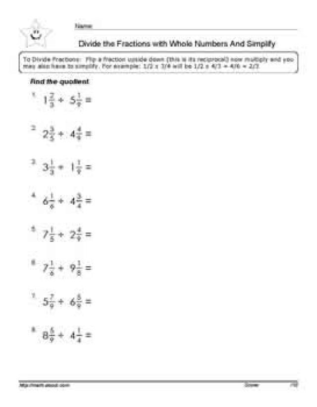 Multiplying Fractions By Whole Numbers Worksheets 6th Grade