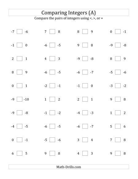 Printable Integers Worksheet Grade 6