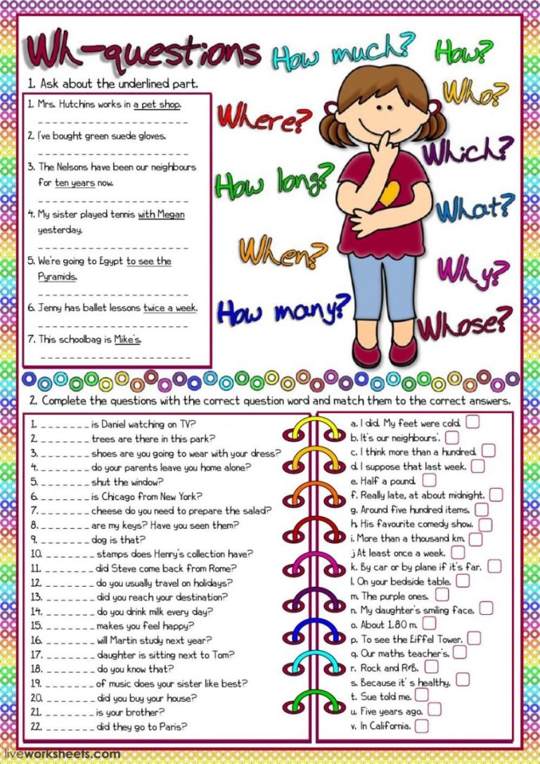 Question Words Worksheet With Answers