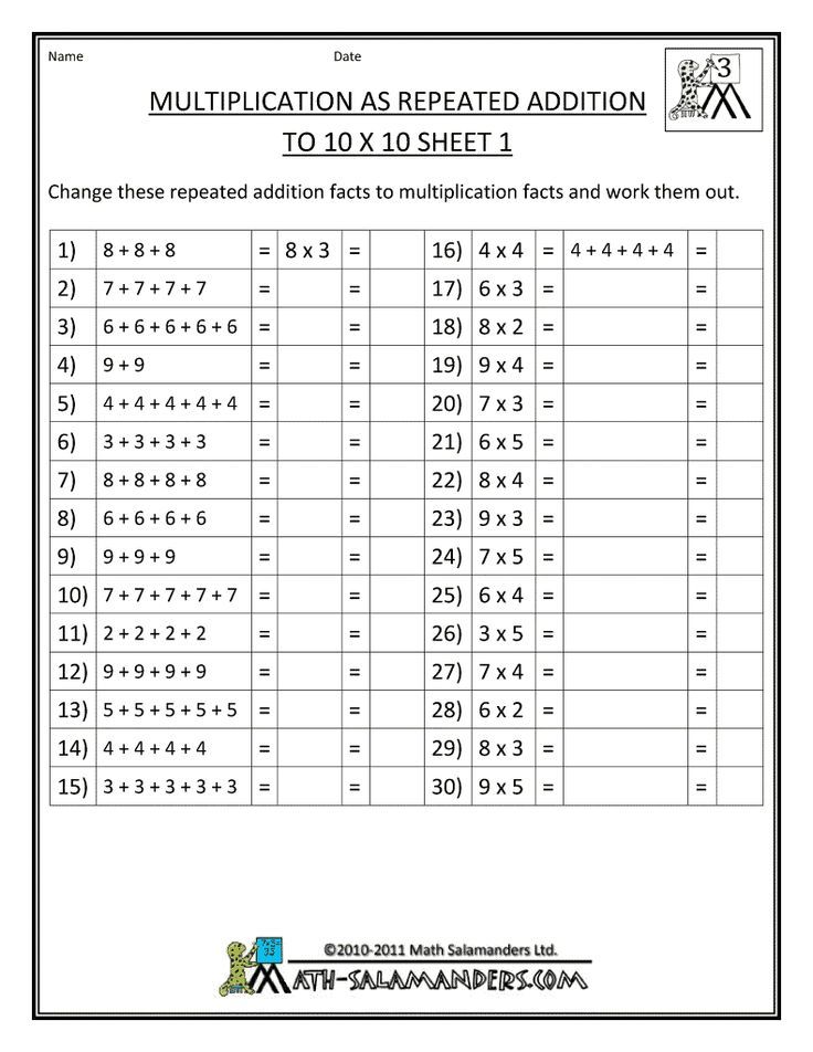 Repeated Addition Worksheets 4th Grade