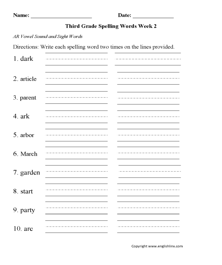 Spelling Practice Worksheets 3rd Grade