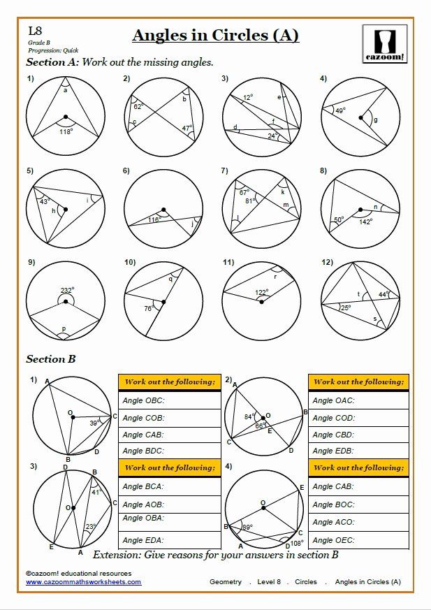 Inscribed Angles In Circles Worksheet