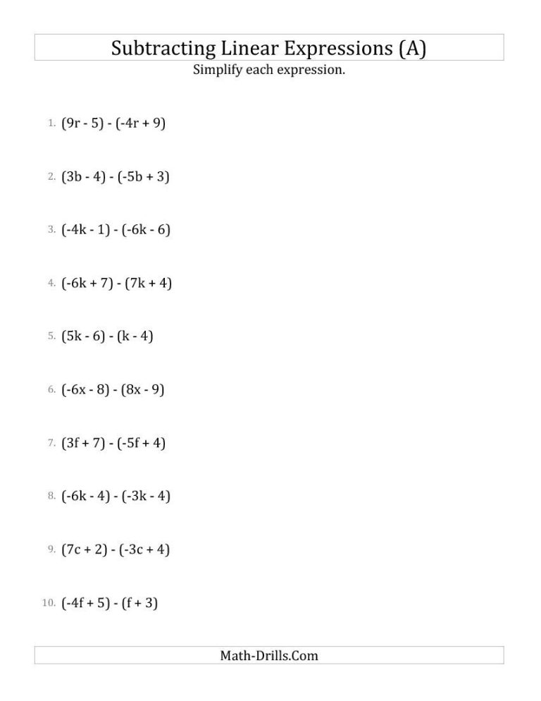 Algebraic Expressions Worksheets For Class 7 Pdf