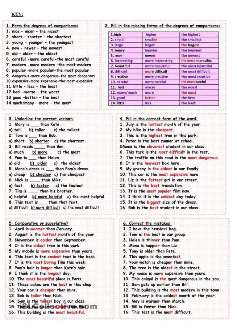 Degree Of Comparison Worksheet With Answers