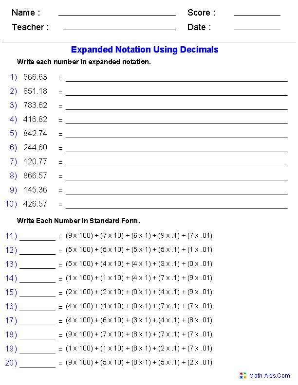 Standard Form Worksheets With Answers