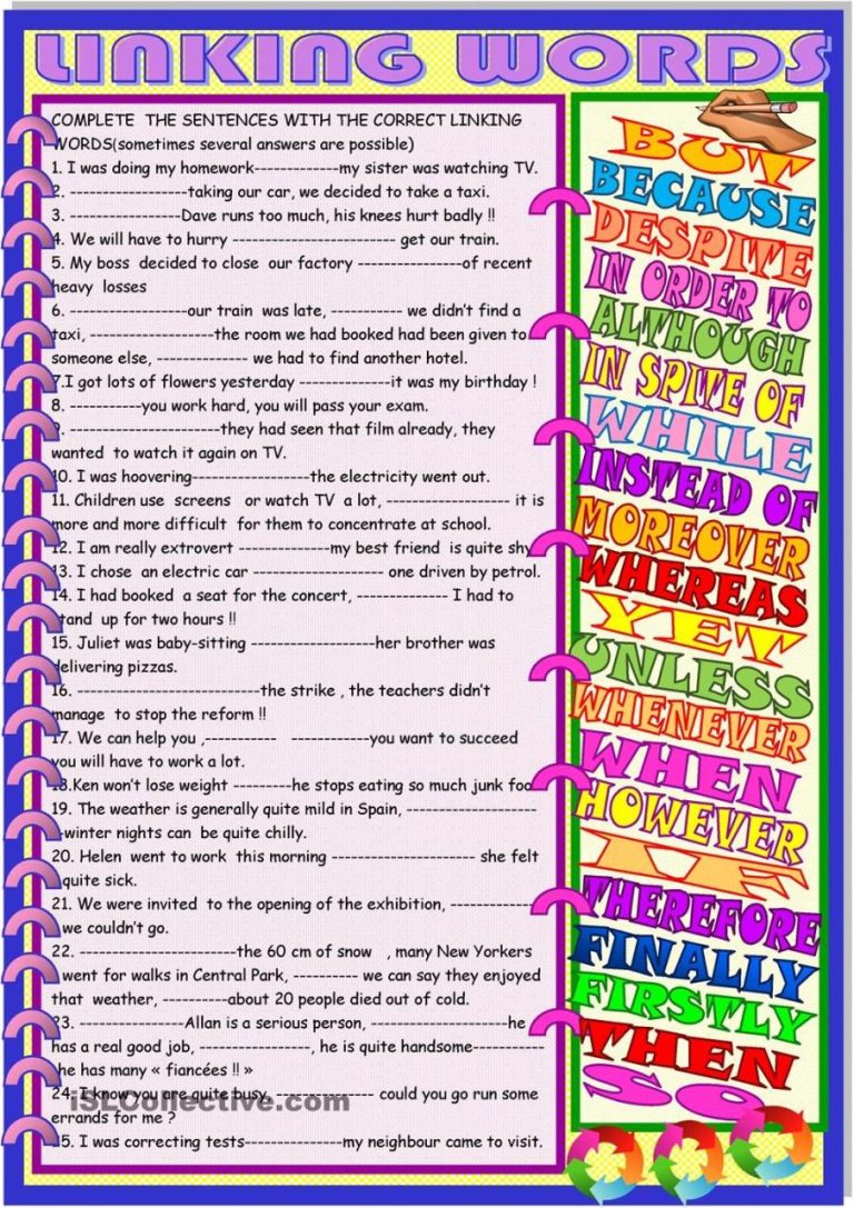 Linking Words Worksheet Pdf