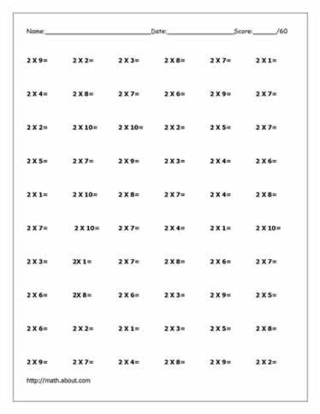 2 Times Table Worksheet Free