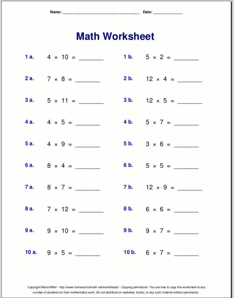 Math Worksheets For Kids Multiplication