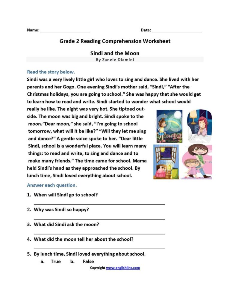 Second Grade Worksheets Reading