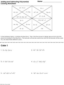 Adding And Subtracting Polynomials Worksheet