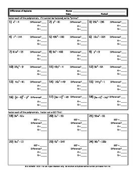 Factoring Worksheet Precalculus