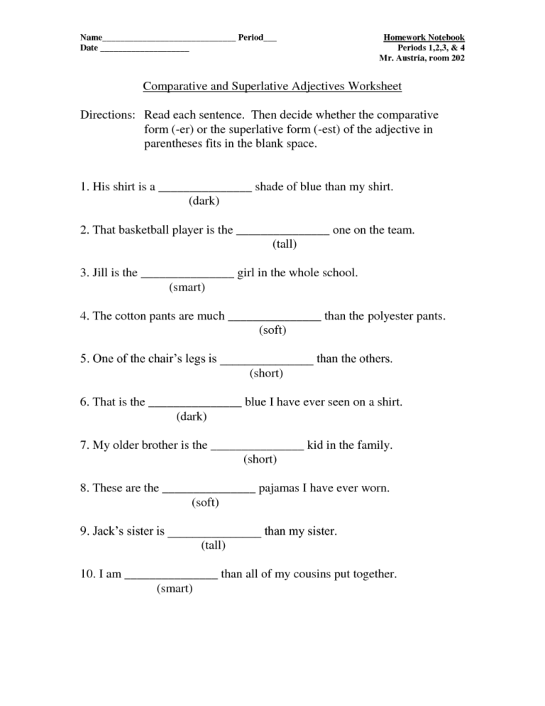 Comparative Adjectives Worksheet