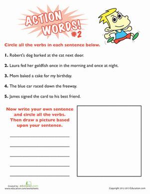 Action Words Worksheet For Grade 2