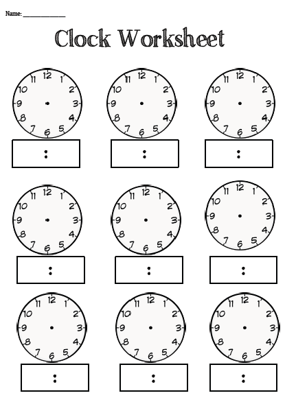 Kindergarten Blank Clock Worksheets