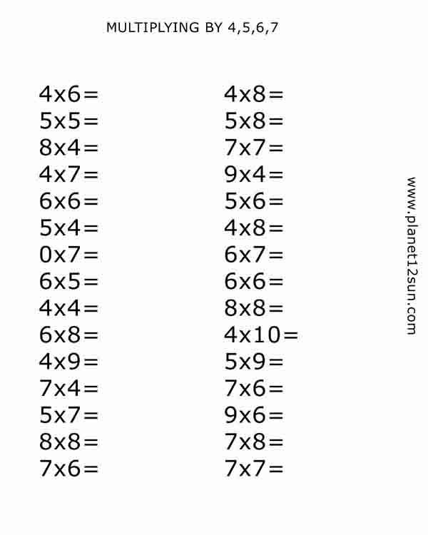 Math Worksheets Multiplication Free