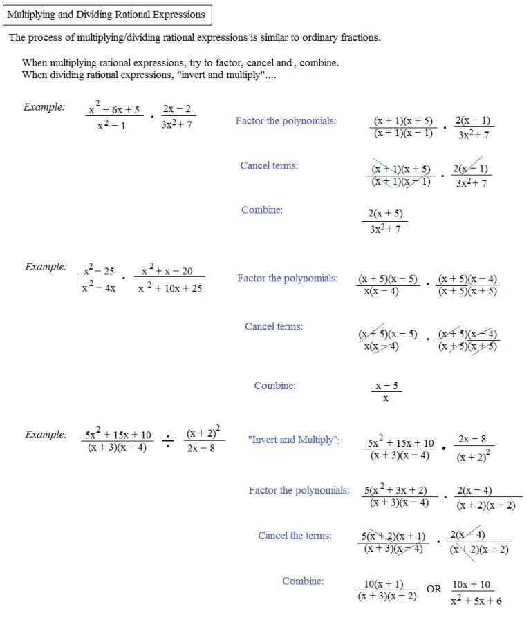 Dividing Rational Expressions Worksheet