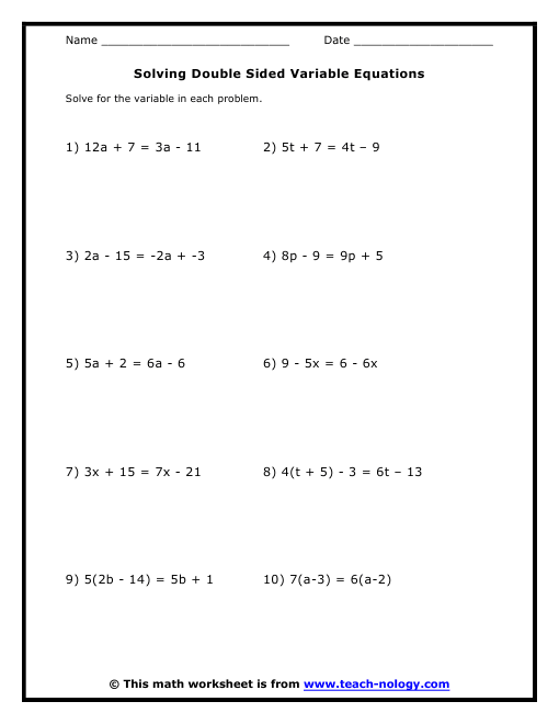 Solving For A Variable Worksheet Answers