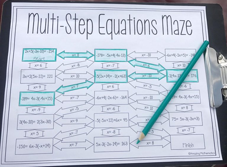 Two Step Equation Maze Answer Key