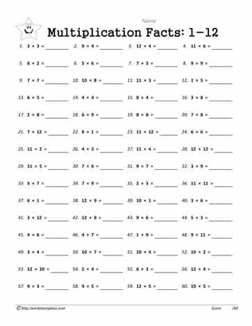 Times Tables Worksheets 1-12