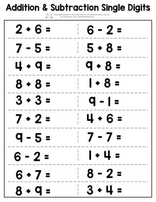 Single Digit Addition Worksheets