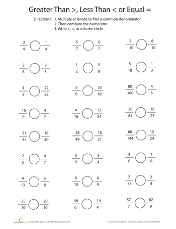 Comparing Fractions Worksheet For Grade 5