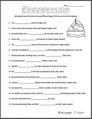 Homophones Worksheet