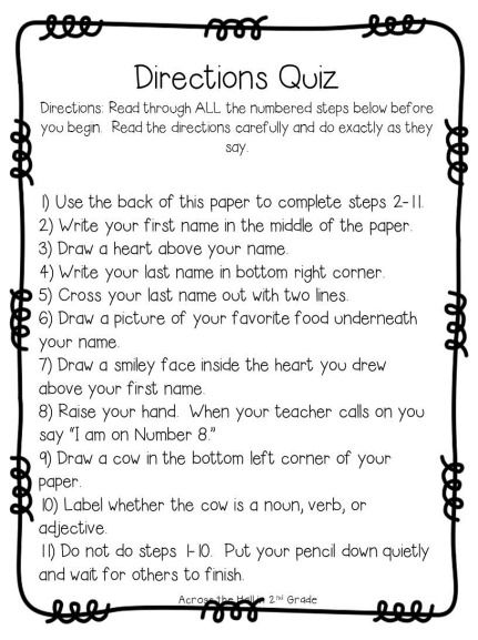 Following Directions Worksheets 4th Grade