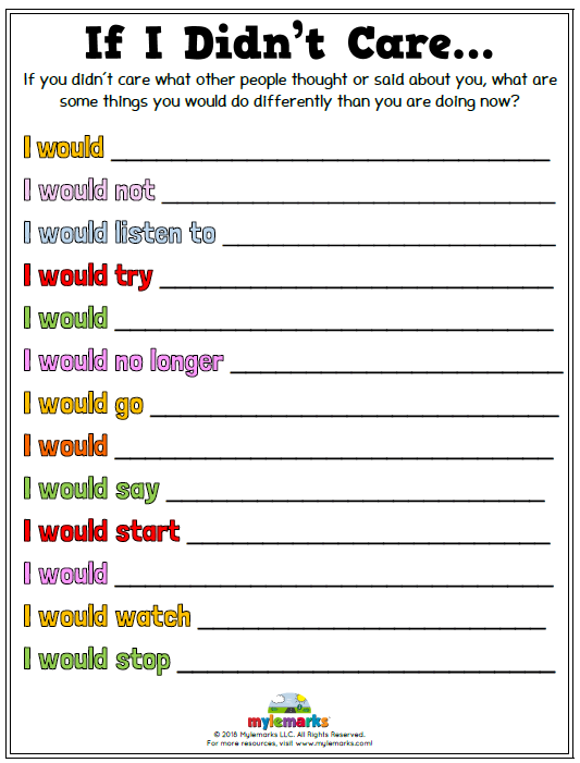 Counseling Self Esteem Worksheets For Kids