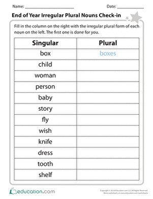 Irregular Plural Nouns Worksheet Grade 6