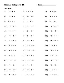 Integers Worksheet Grade 8