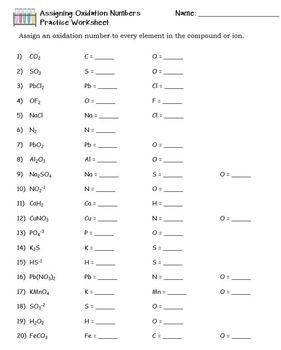 Determining Oxidation Numbers Worksheet