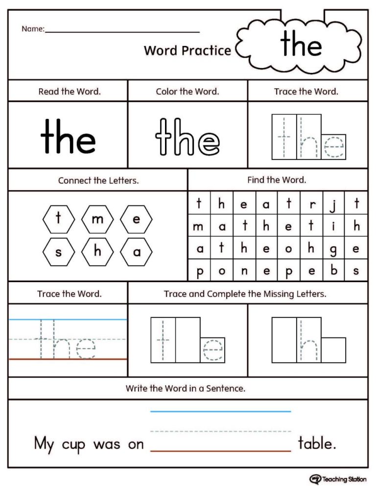 Kindergarten Writing Worksheets Sight Words