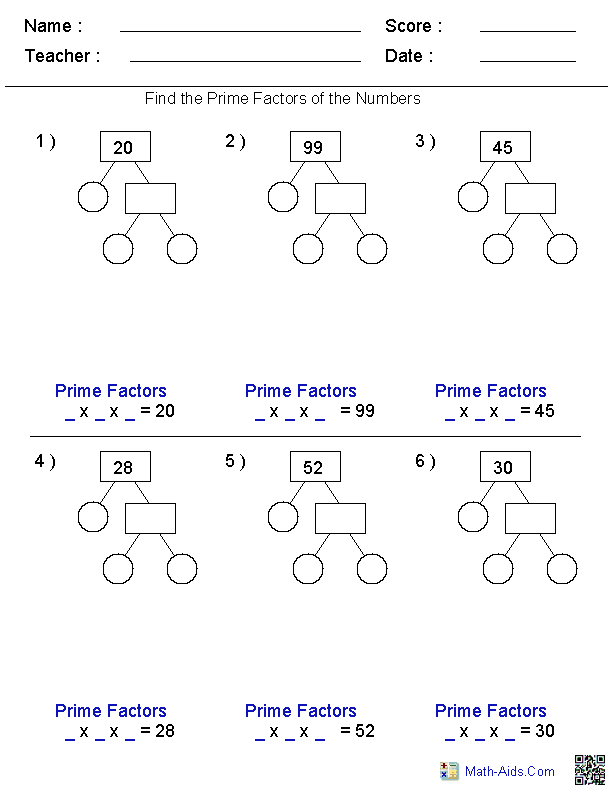 Prime Factorization Worksheet Grade 6 Pdf