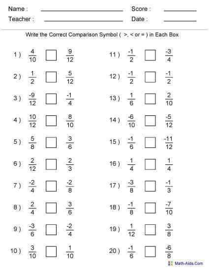 Ordering Fractions Worksheet Year 7