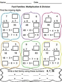 Fact Family Worksheets Examples