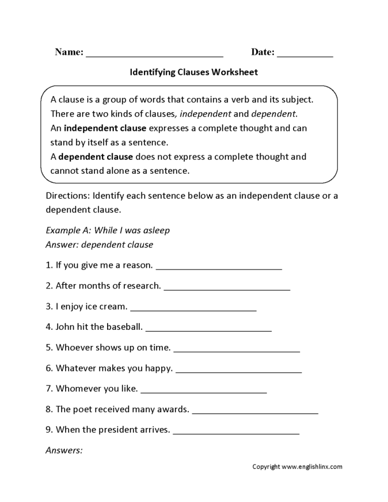 Noun Clause Worksheet For Grade 8