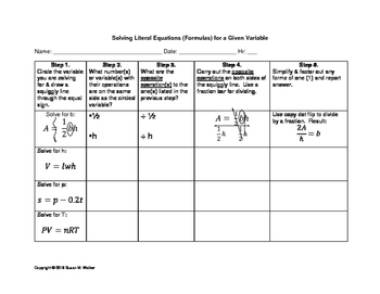 Literal Equations Worksheet