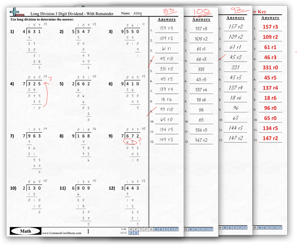 Common Core Sheets Answer Key