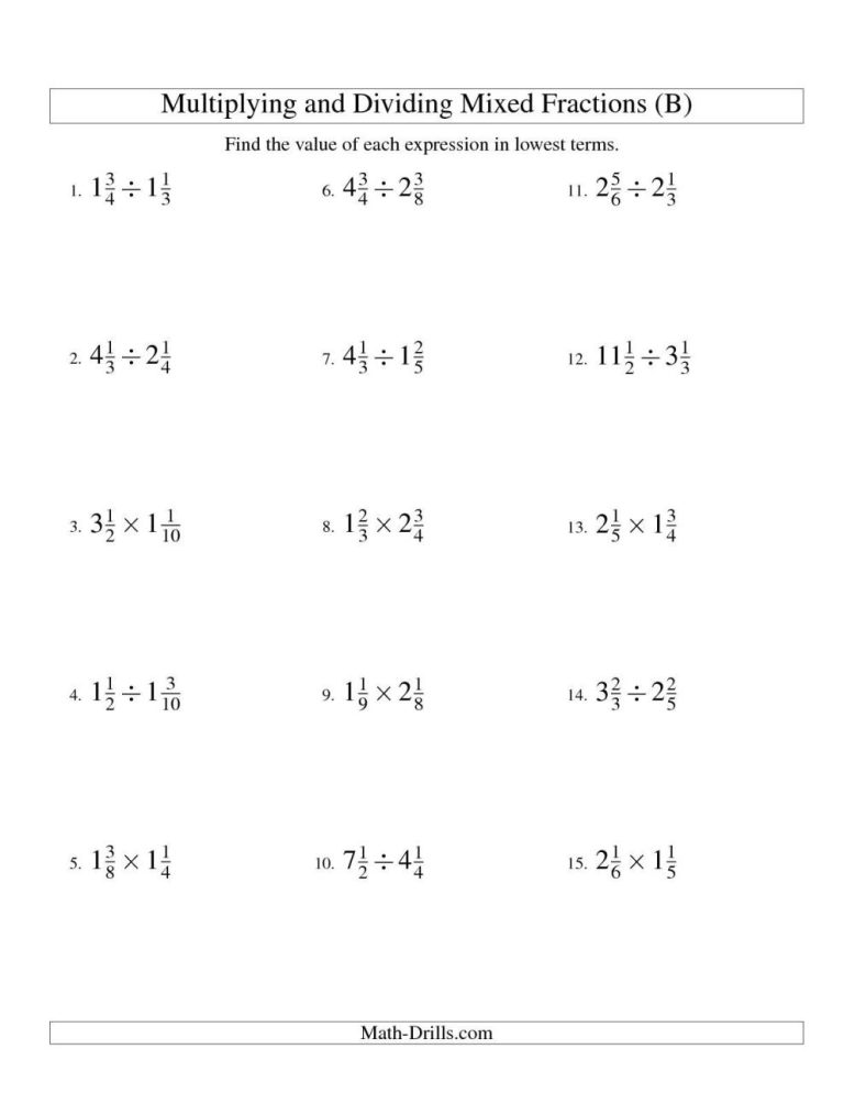 Multiplying And Dividing Fractions Worksheets Grade 9